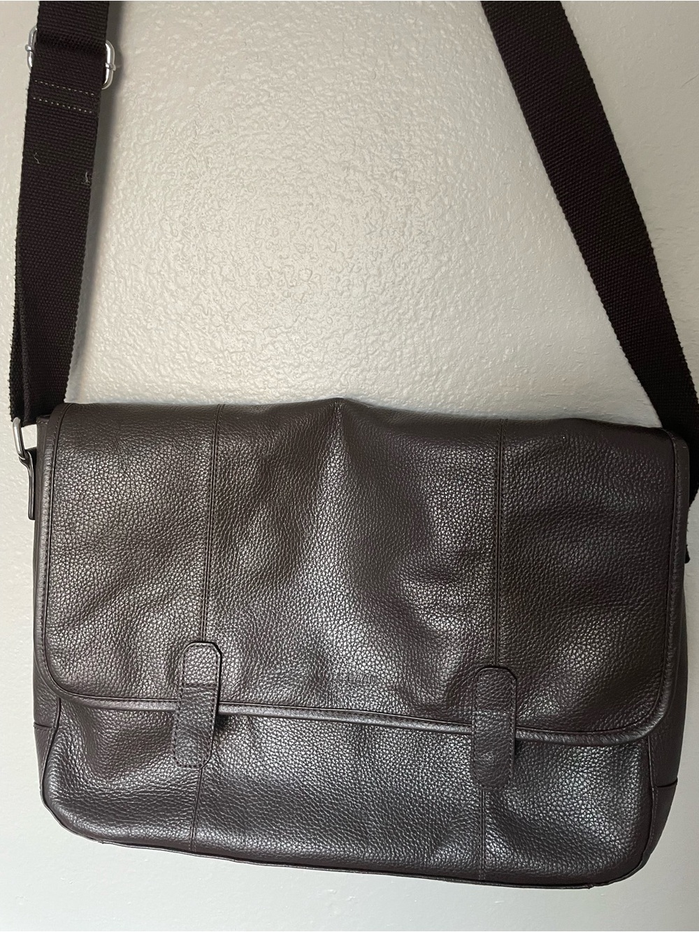 Cole Haan Dark Brown Pebble 100% Leather Messenger Laptop Bag Shoulder Strap - Picture 2 of 8